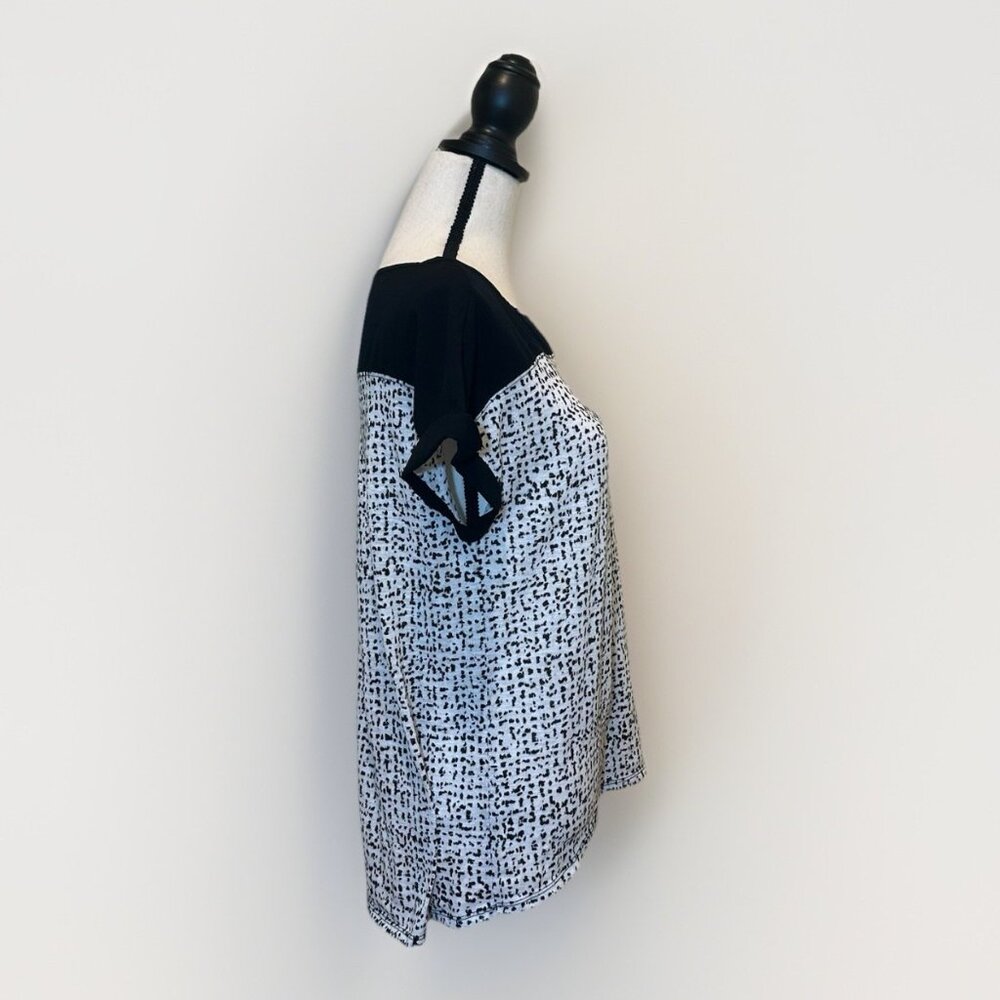 Calvin Klein Top Women’s Large Black And White Dot Print Color Block Pocket - Picture 3 of 13